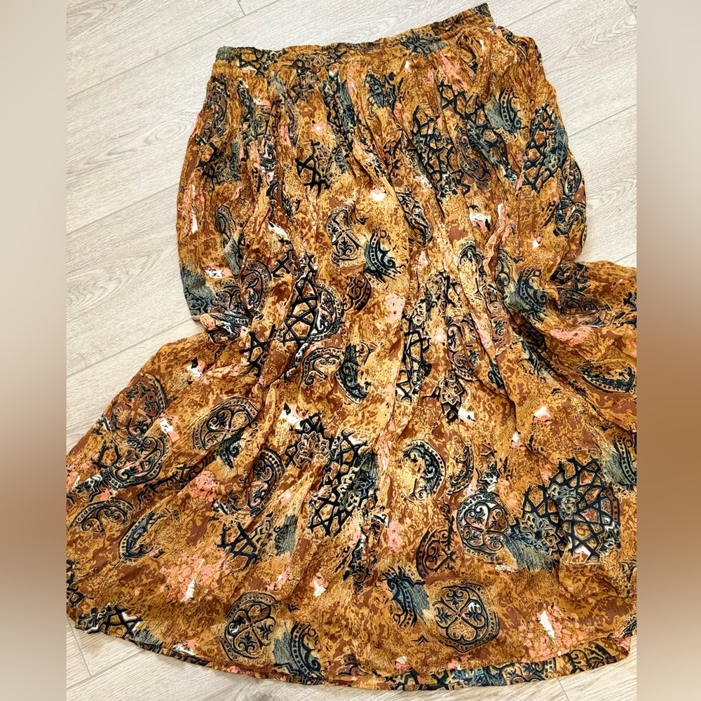 Vtg Whimsygoth Fairy Core Goblin Ethnic Print Boho Maxi Skirt One Size